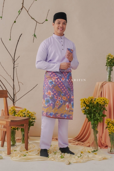 Baju Melayu Batik in Lilac Purple